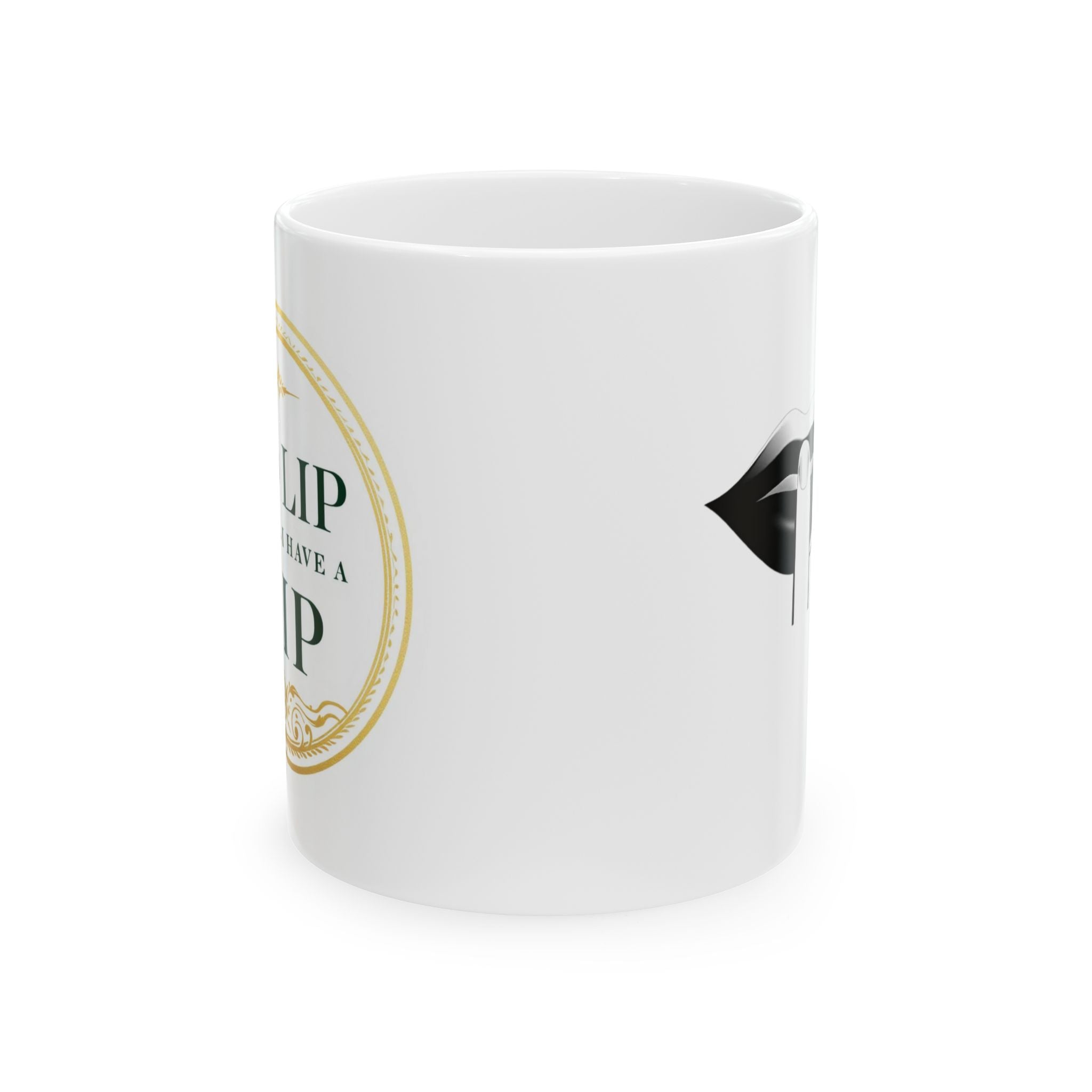 Ceramic Mug - 'Sip Back & Relax' Vintage Gold Emblem Coffee Cup (11oz, 15oz)