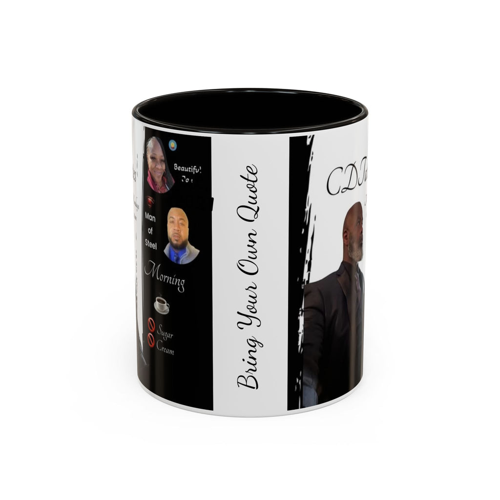 Mug with personalized design and text on a white background
