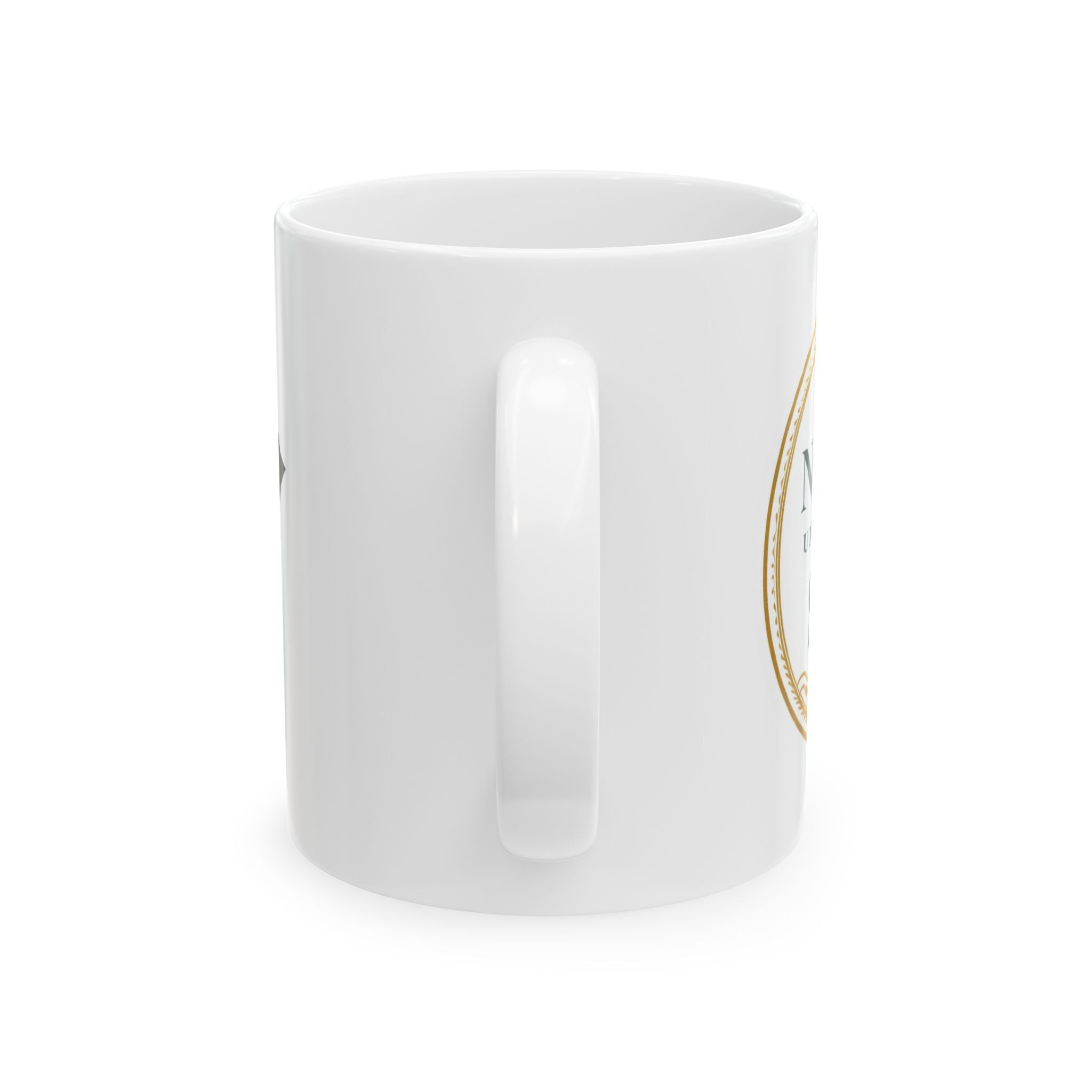 Ceramic Mug - 'Sip Back & Relax' Vintage Gold Emblem Coffee Cup (11oz, 15oz)