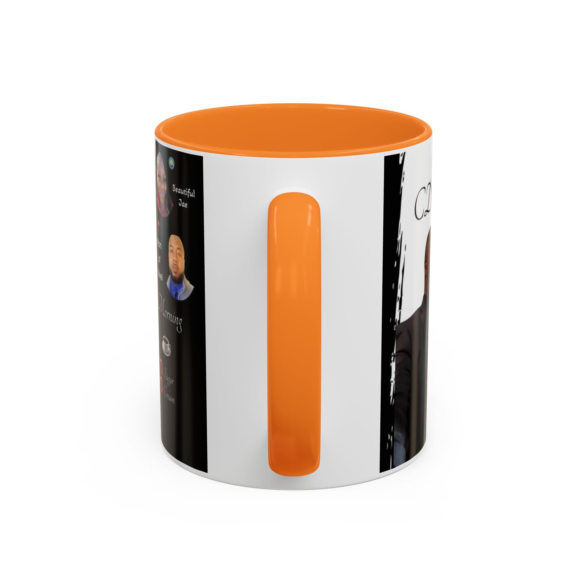 Mug with orange interior and handle on a white background