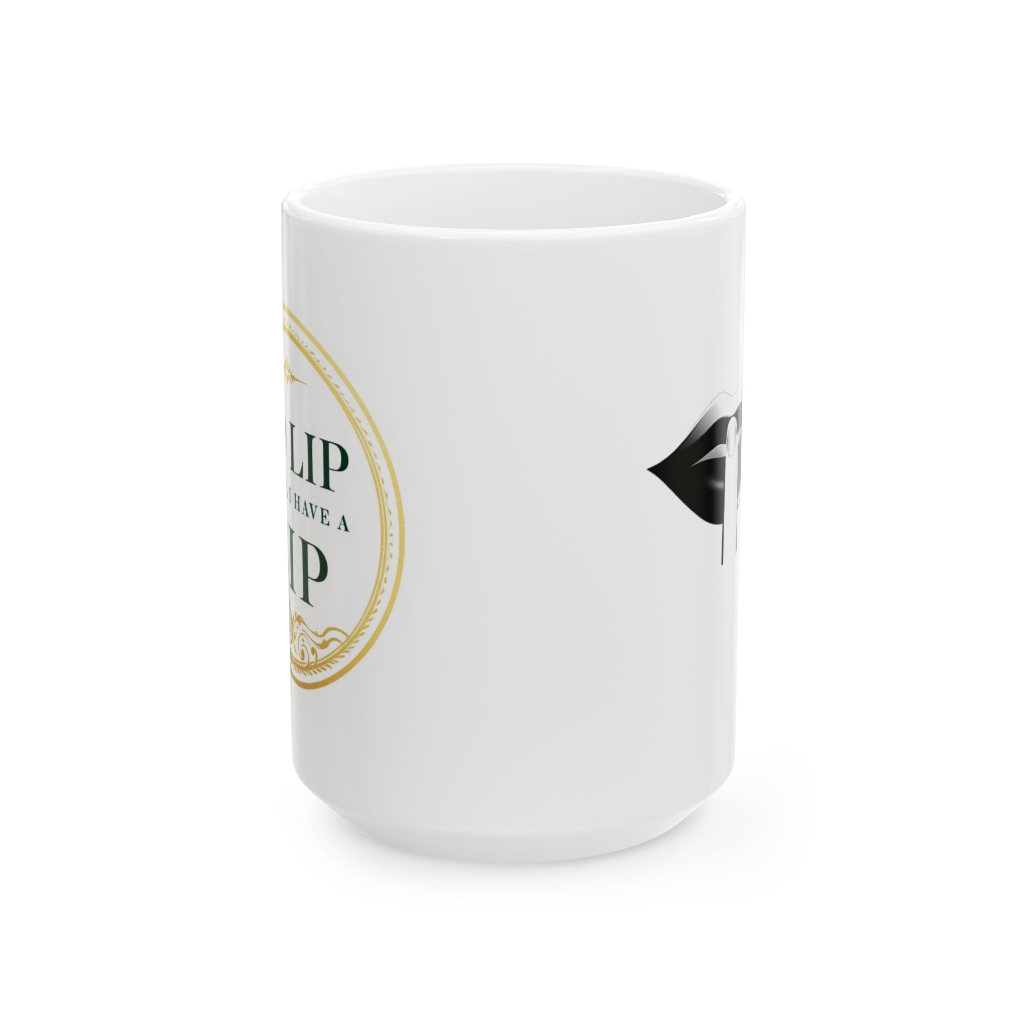 Ceramic Mug - 'Sip Back & Relax' Vintage Gold Emblem Coffee Cup (11oz, 15oz)