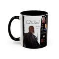 Mug with a person's portrait and text on a white background